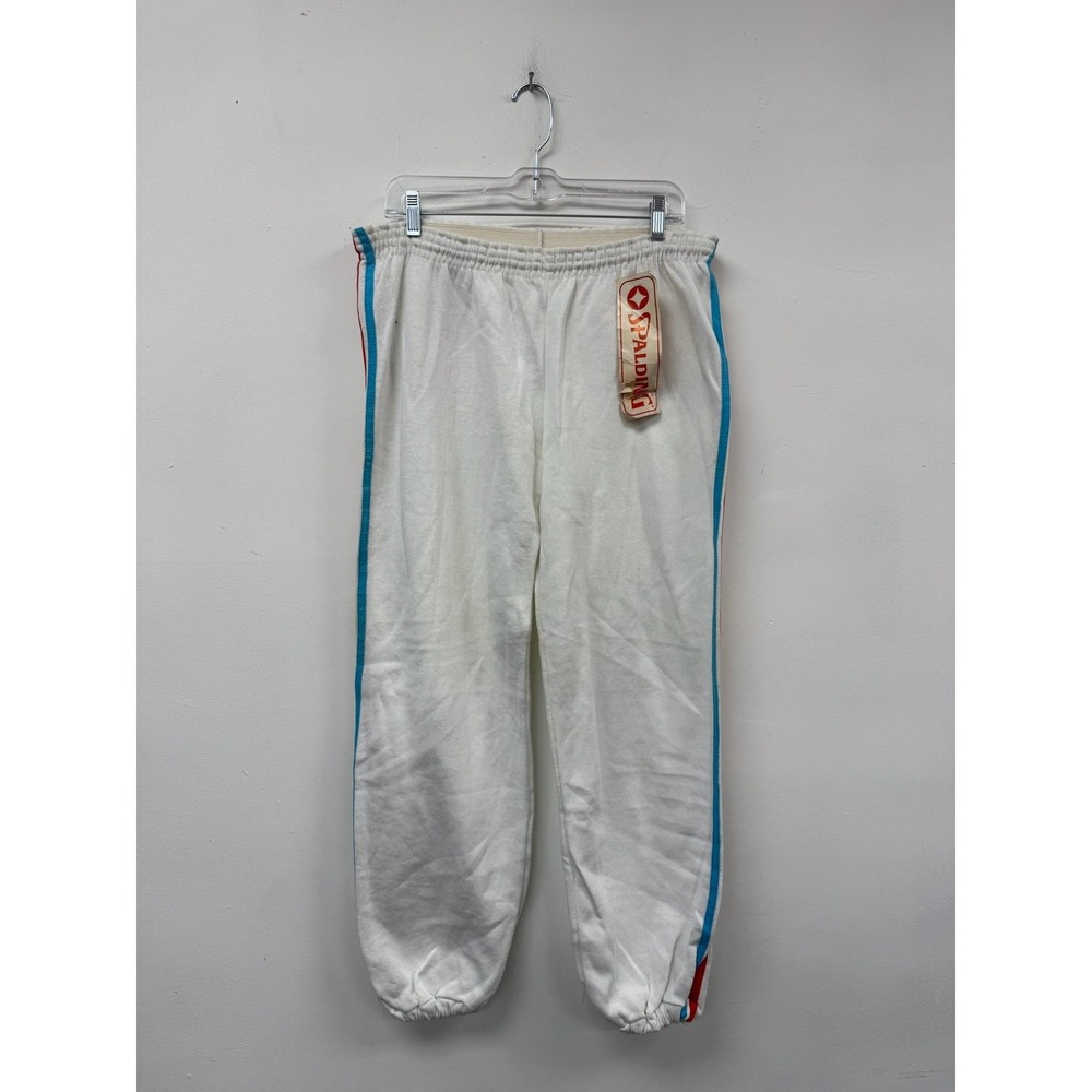 Vintage Spalding Sweatpants Womens Large White Fleece Jogger Stripe USA 80s